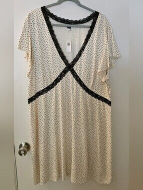 Old Navy Cream and Black Polka Dot Lace Trim Dress
